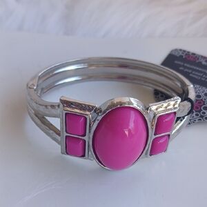 Paparazzi Silver Bracelet with Vibrant Pink Stones
